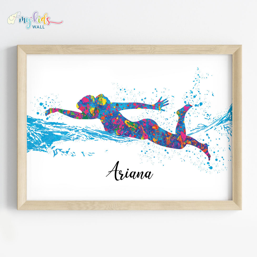 Multicolor Swimmer Girl Personalized Wall Art wooden
