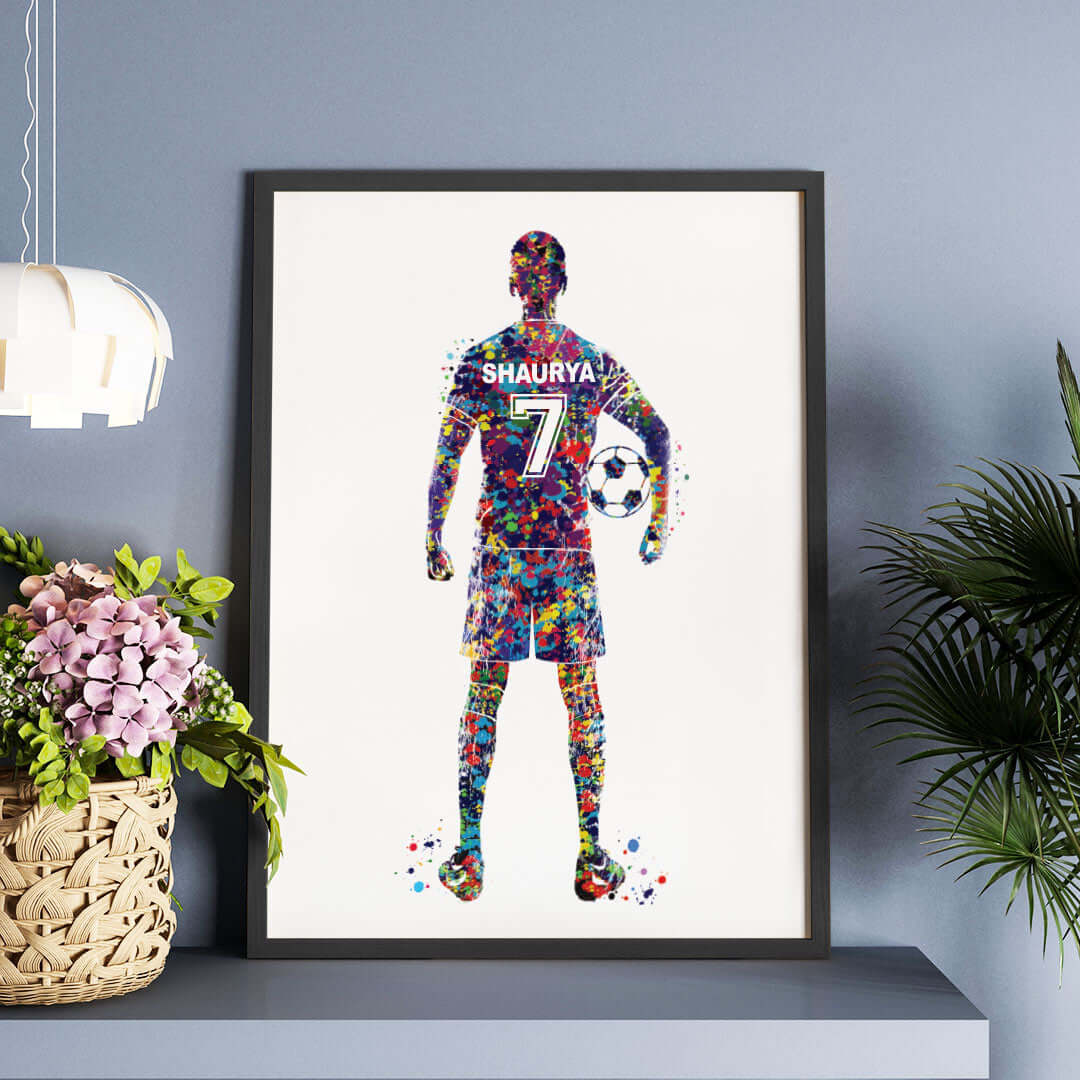 Multicolor Inspirational football player wall art black frame