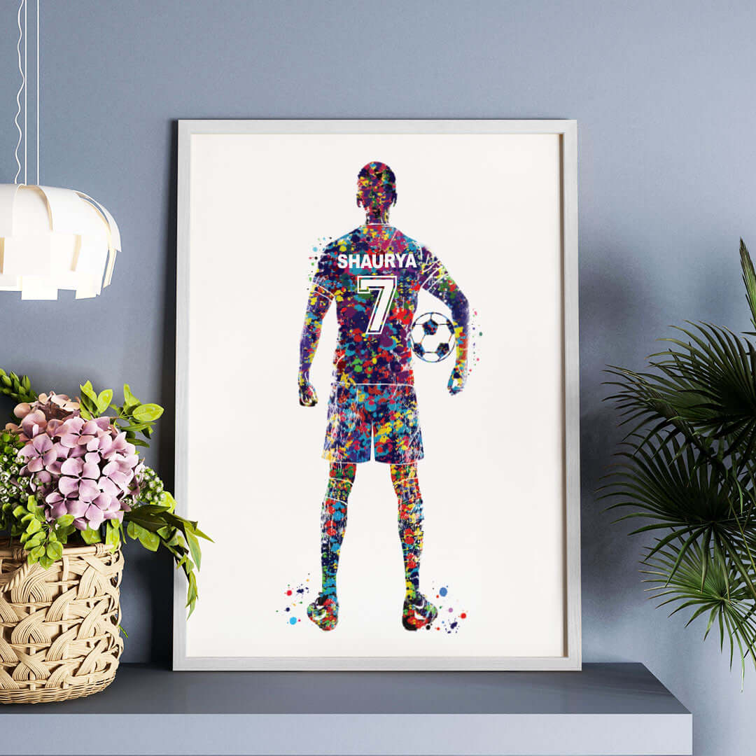 Multicolor Inspirational football player wall art white frame