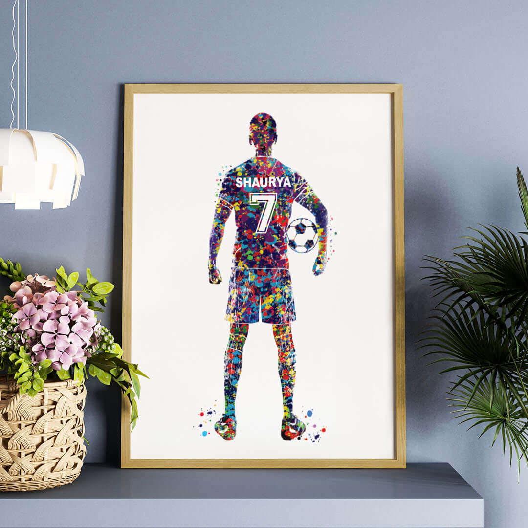 Multicolor Inspirational football player wall art wooden frame