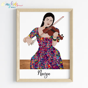 'Violin Player' Girl Personalized Wall Art (Framed) New