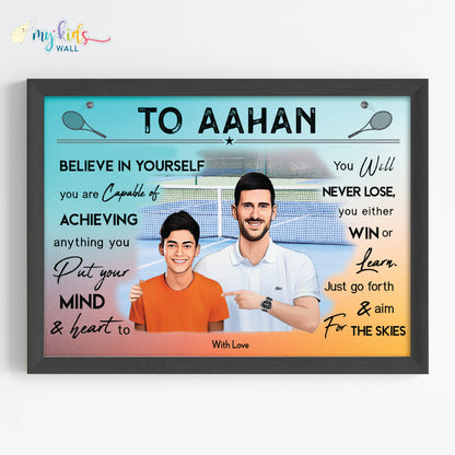 Tennis Champ with Novak Djokovic Personalized Motivational Portrait (Framed) New