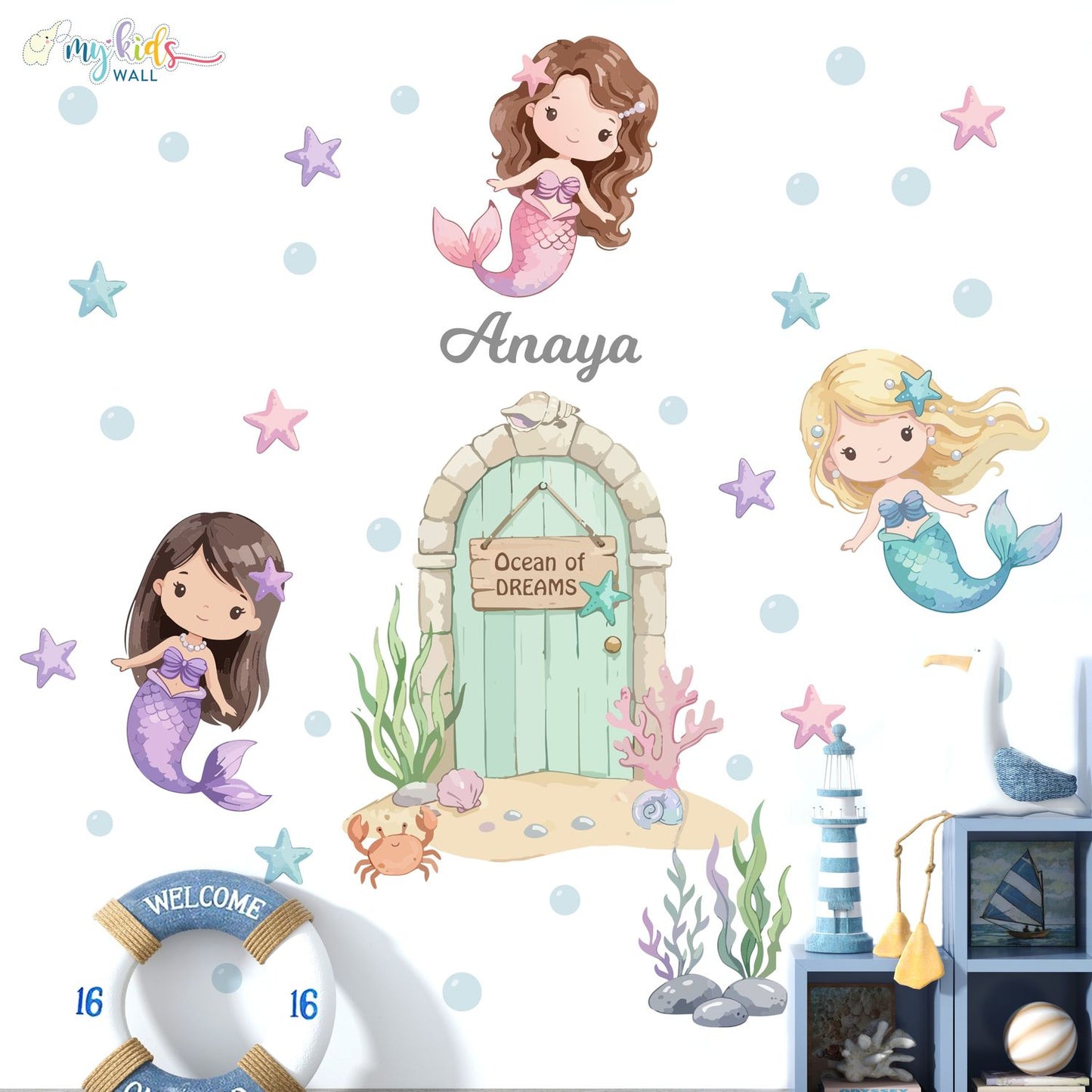 Ocean Of Dreams Mermaids Personalized Wall Stickers