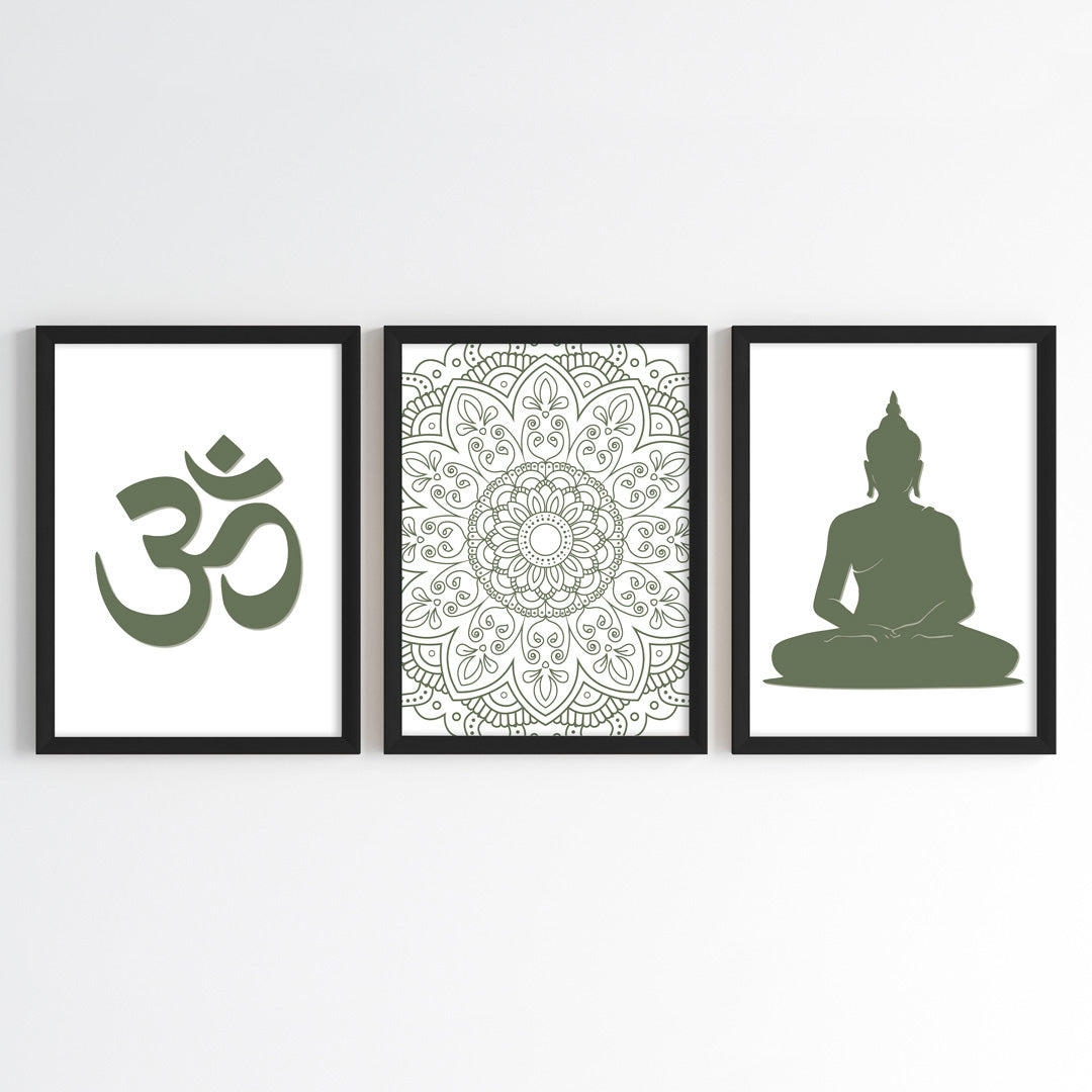 Om & Buddha Mandala Wall Art (Framed Set of 3)