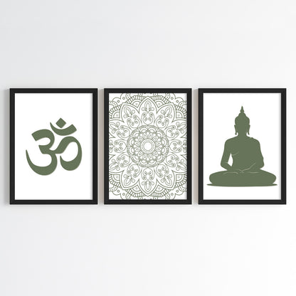 Om & Buddha Mandala Wall Art (Framed Set of 3)