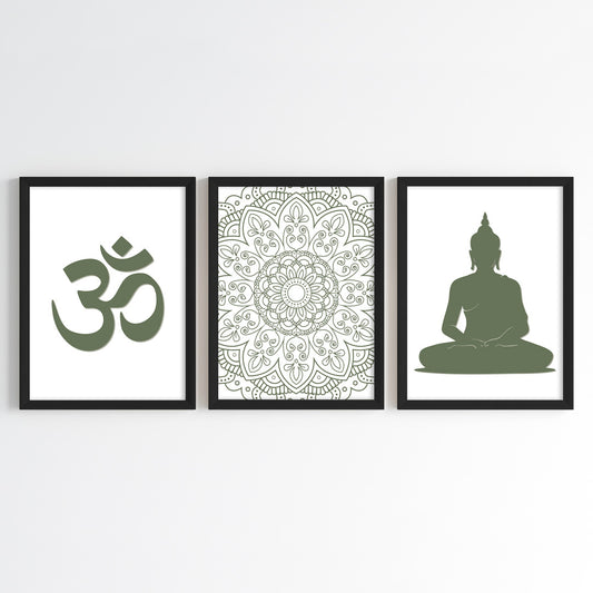 Om & Buddha Mandala Wall Art (Framed Set of 3)