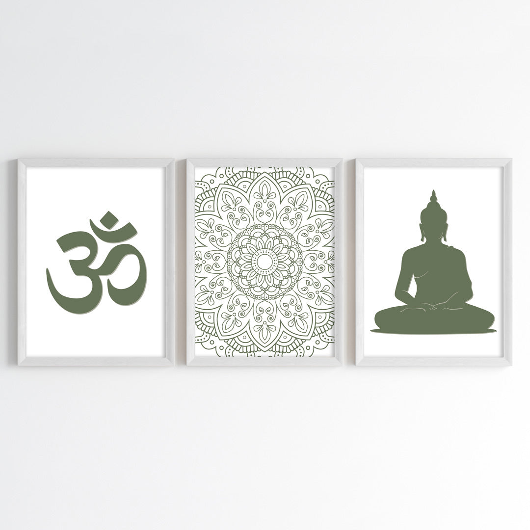 Om & Buddha Mandala Wall Art (Framed Set of 3)