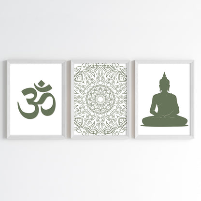 Om & Buddha Mandala Wall Art (Framed Set of 3)