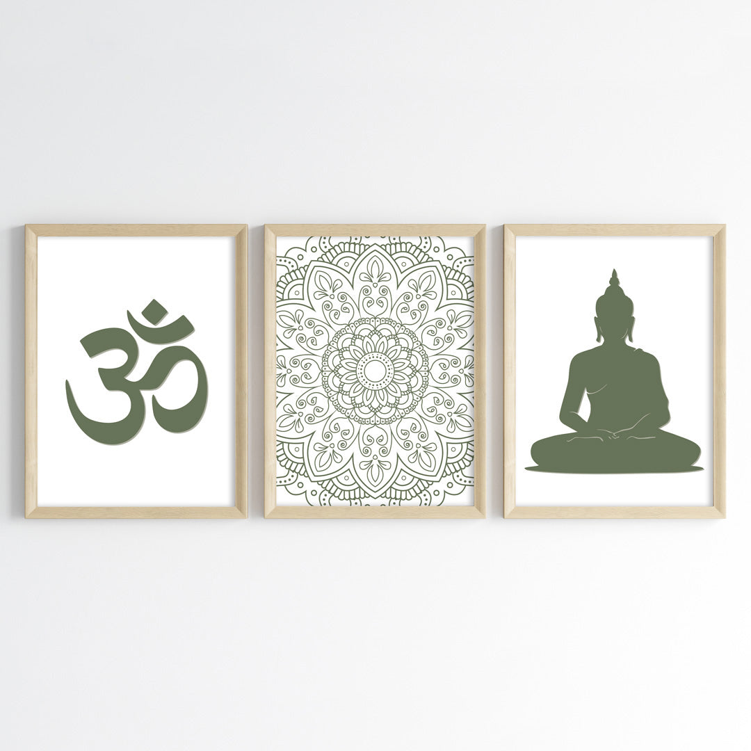 Om & Buddha Mandala Wall Art (Framed Set of 3)
