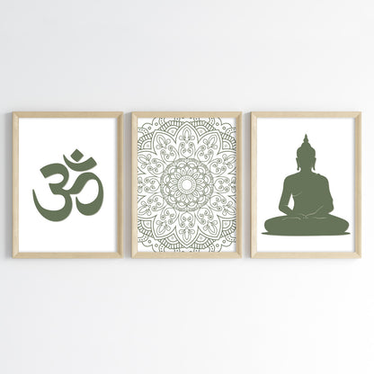 Om & Buddha Mandala Wall Art (Framed Set of 3)