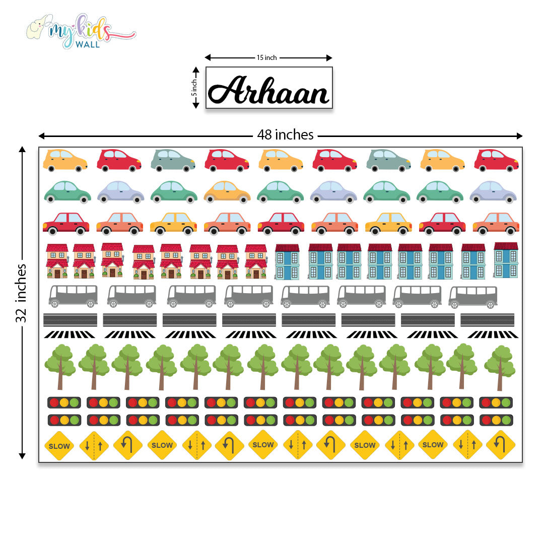 On The Road Personalized Wall Stickers Size Chart