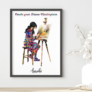 'Painting Artist' Girl Personalized Wall Art (Framed)