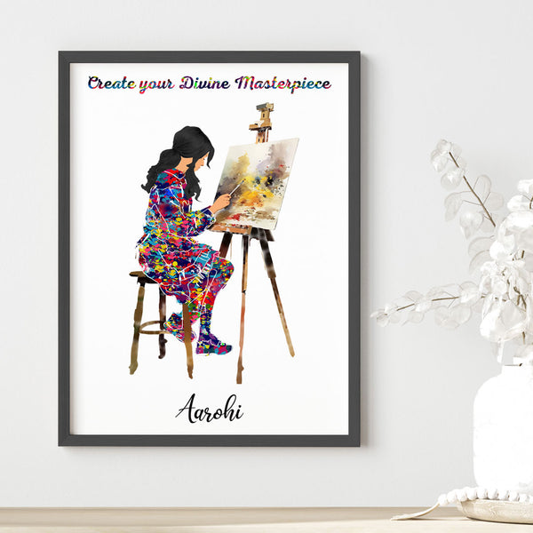 Load image into Gallery viewer, &#39;Painting Artist&#39; Girl Personalized Wall Art (Framed)
