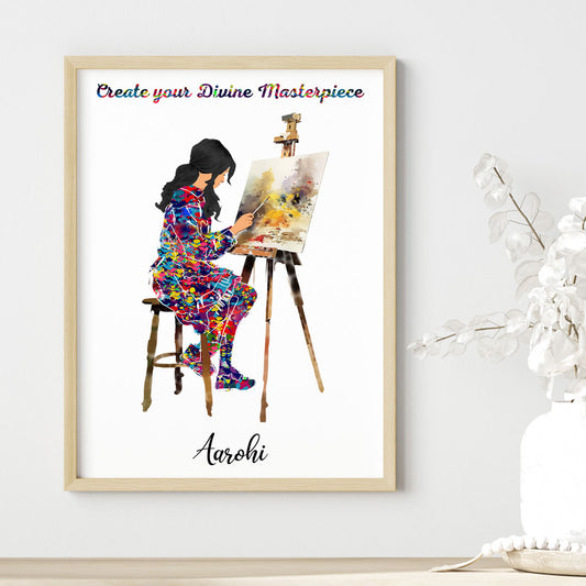 Painting Artist Girl Personalized Wall Art (Framed)