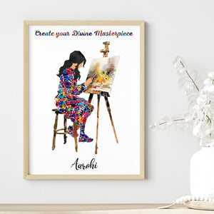'Painting Artist' Girl Personalized Wall Art (Framed)
