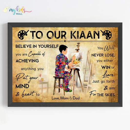 Painting Artist Boy Personalized Motivational Wall Art (Framed)