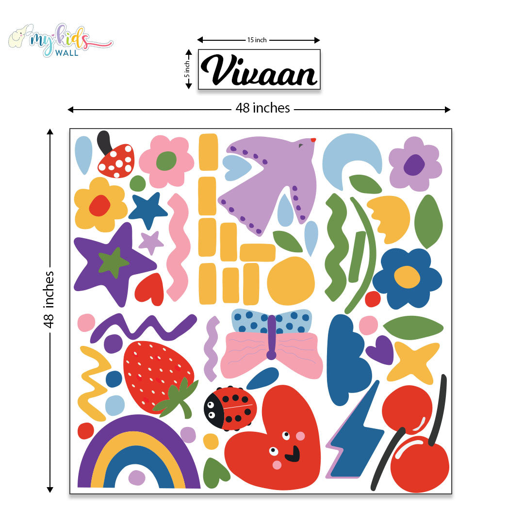Personalized Doodle Wonderland Wall Stickers Size Chart Large