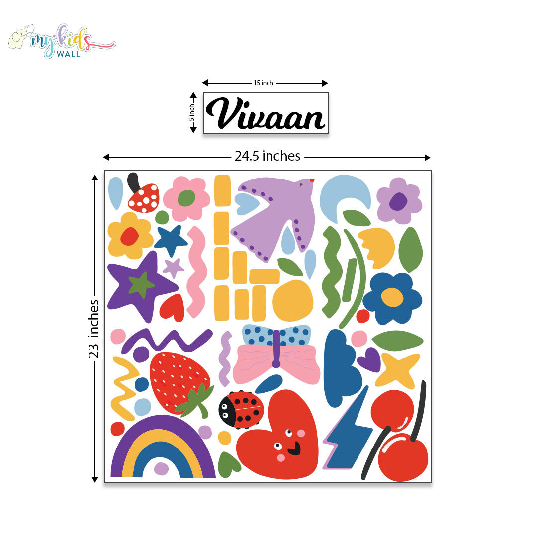 Personalized Doodle Wonderland Wall Stickers Size Chart