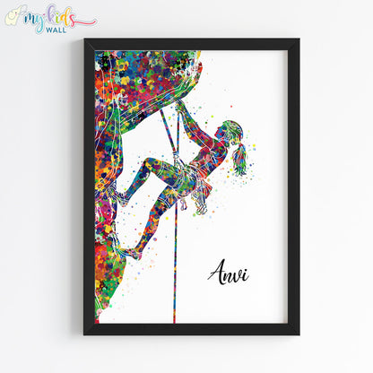 Rock Climbing Girl Personalized Wall Art (Framed)