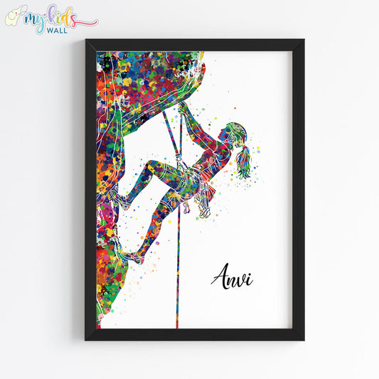 Rock Climbing Girl Personalized Wall Art (Framed)