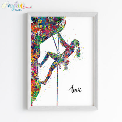 Rock Climbing Girl Personalized Wall Art (Framed)