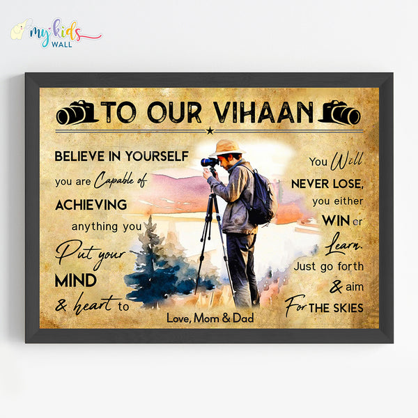 Load image into Gallery viewer, &#39;Photographer Boy&#39; Personalized Motivational Wall Art (Framed)
