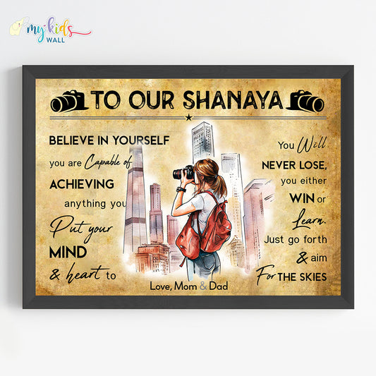 Photographer Girl Personalized Motivational Wall Art (Framed)