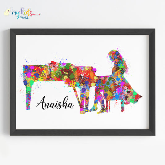 Piano Player Multicolor Girl Personalized Wall Art (Framed)