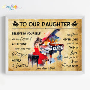 'Piano Player' Girl Personalized Motivational Wall Art (Framed)