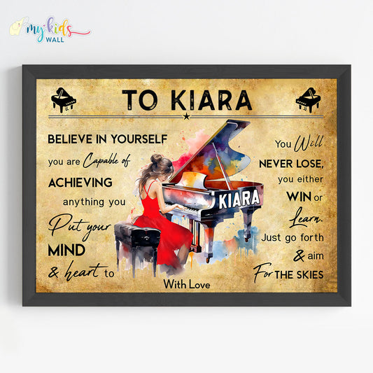 Piano Player Girl Personalized Motivational Wall Art (Framed)