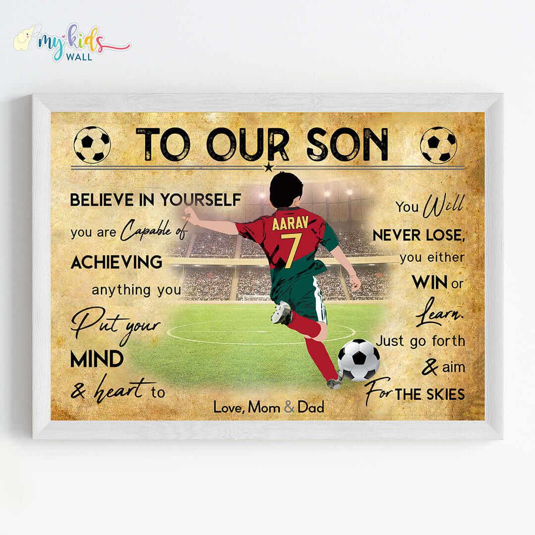 Motivational Portugal Football Player wall art white frame