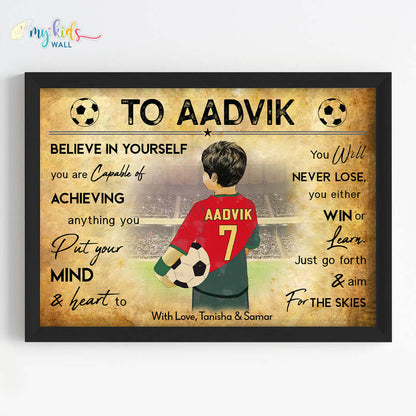 Portugal Motivational football player boy wall art black frame