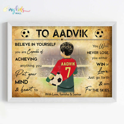 Portugal Motivational football player boy wall art white frame