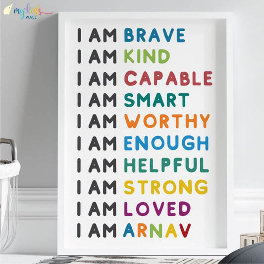 Positive affirmations quote wall art white frame