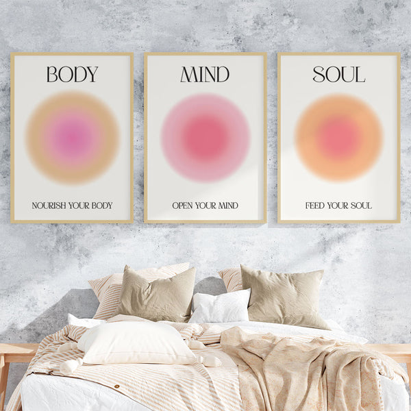 Load image into Gallery viewer, &#39;Positive Aura&#39; Mind-Body-Soul Wall Art (Framed Set of 3)
