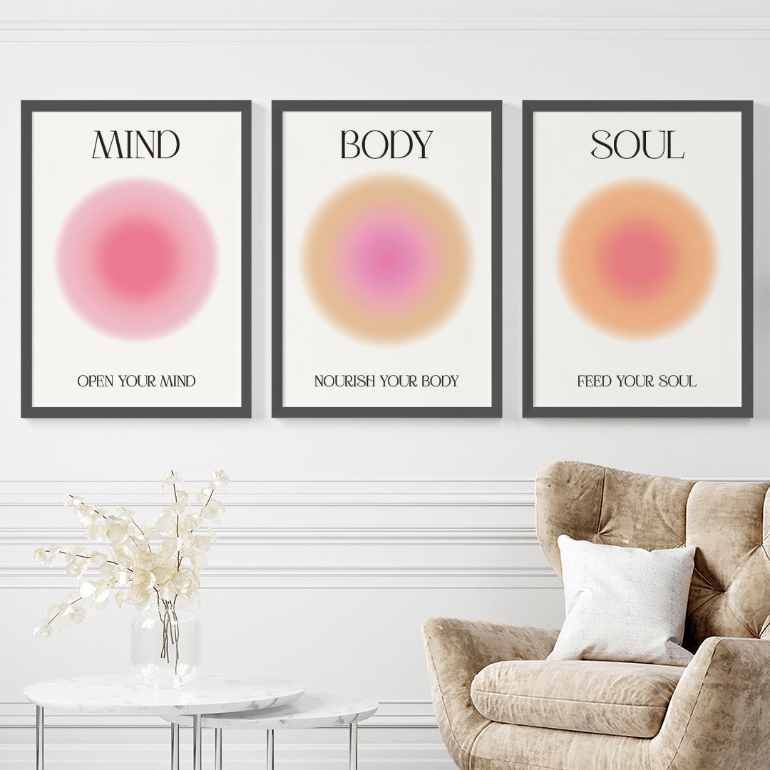 'Positive Aura' Mind-Body-Soul Wall Art (Framed Set of 3) – My Kids Wall