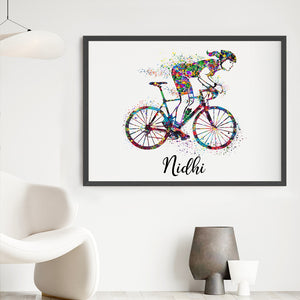 'Racing Cyclist' Girl Personalized Wall Art (Big Frame)