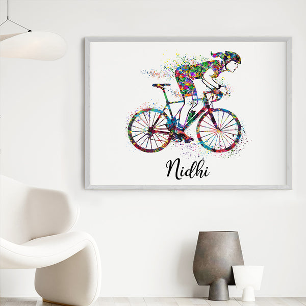 Load image into Gallery viewer, &#39;Racing Cyclist&#39; Girl Personalized Wall Art (Big Frame)
