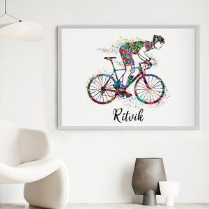 'Racing Cyclist' Personalized Wall Art (Big Frame)