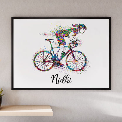 Racing Cyclist Girl Personalized Wall Art (Framed)