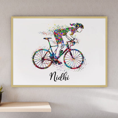 Racing Cyclist Girl Personalized Wall Art (Framed)