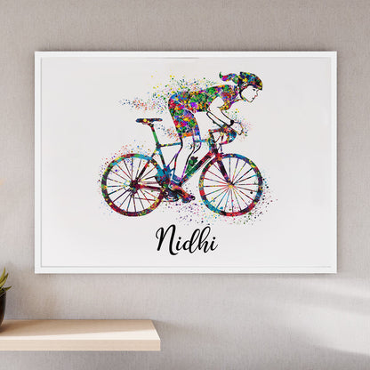 Racing Cyclist Girl Personalized Wall Art (Framed)