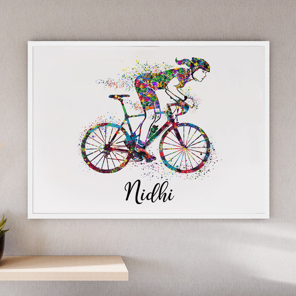 Load image into Gallery viewer, &#39;Racing Cyclist&#39; Girl Personalized Wall Art (Framed)
