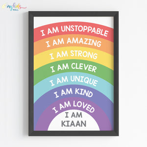 'Rainbow Themed Daily Positive Affirmations' Personalised Wall Art (Framed)