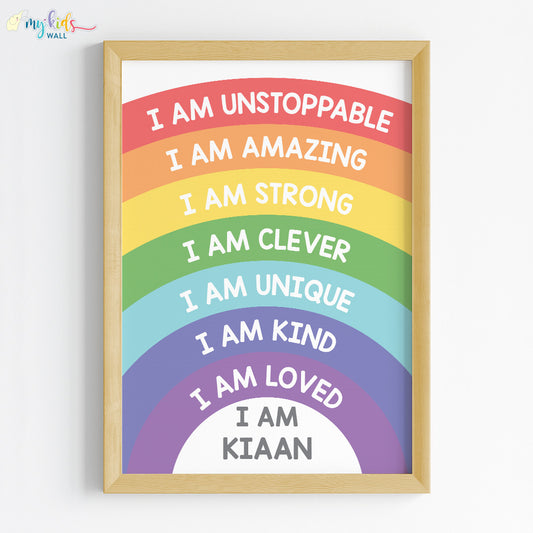 Rainbow Themed Daily Positive Affirmations Personalised Wall Art (Framed)