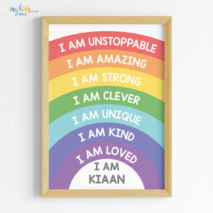 'Rainbow Themed Daily Positive Affirmations' Personalised Wall Art (Framed)