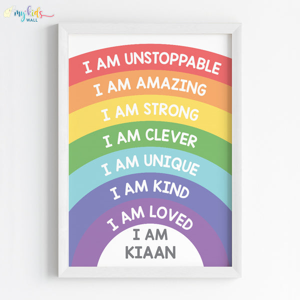 Load image into Gallery viewer, &#39;Rainbow Themed Daily Positive Affirmations&#39; Personalised Wall Art (Framed)
