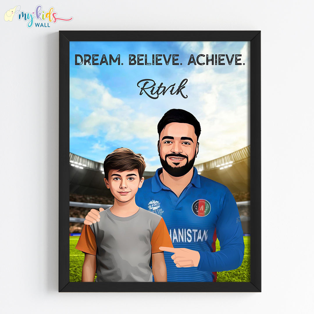 Cricket Champ with Rashid Khan Personalized Portrait (Framed)