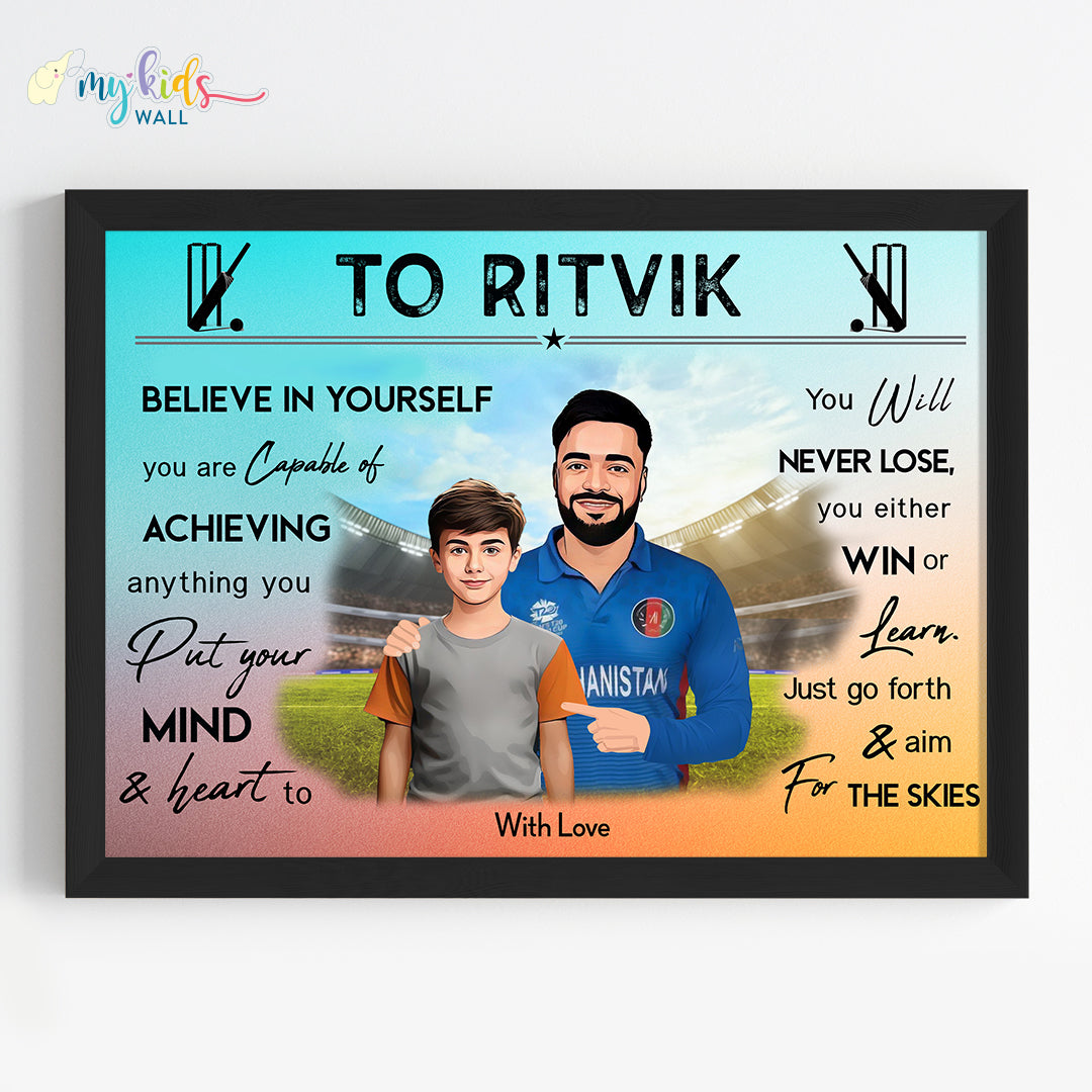 Cricket Champ with Rashid Khan Personalized Motivational Portrait (Framed)