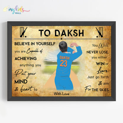 Cricket Leg Spinner Personalized Motivational Wall Art (Framed)